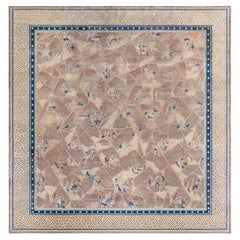 Doris Leslie Blau Vintage Chinese Art Deco Floral Warm Tan Hand-Knotted Wool Rug