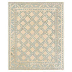 Doris Leslie Blau Vintage Chinese Art Deco Geometric Beige With Blue Rug