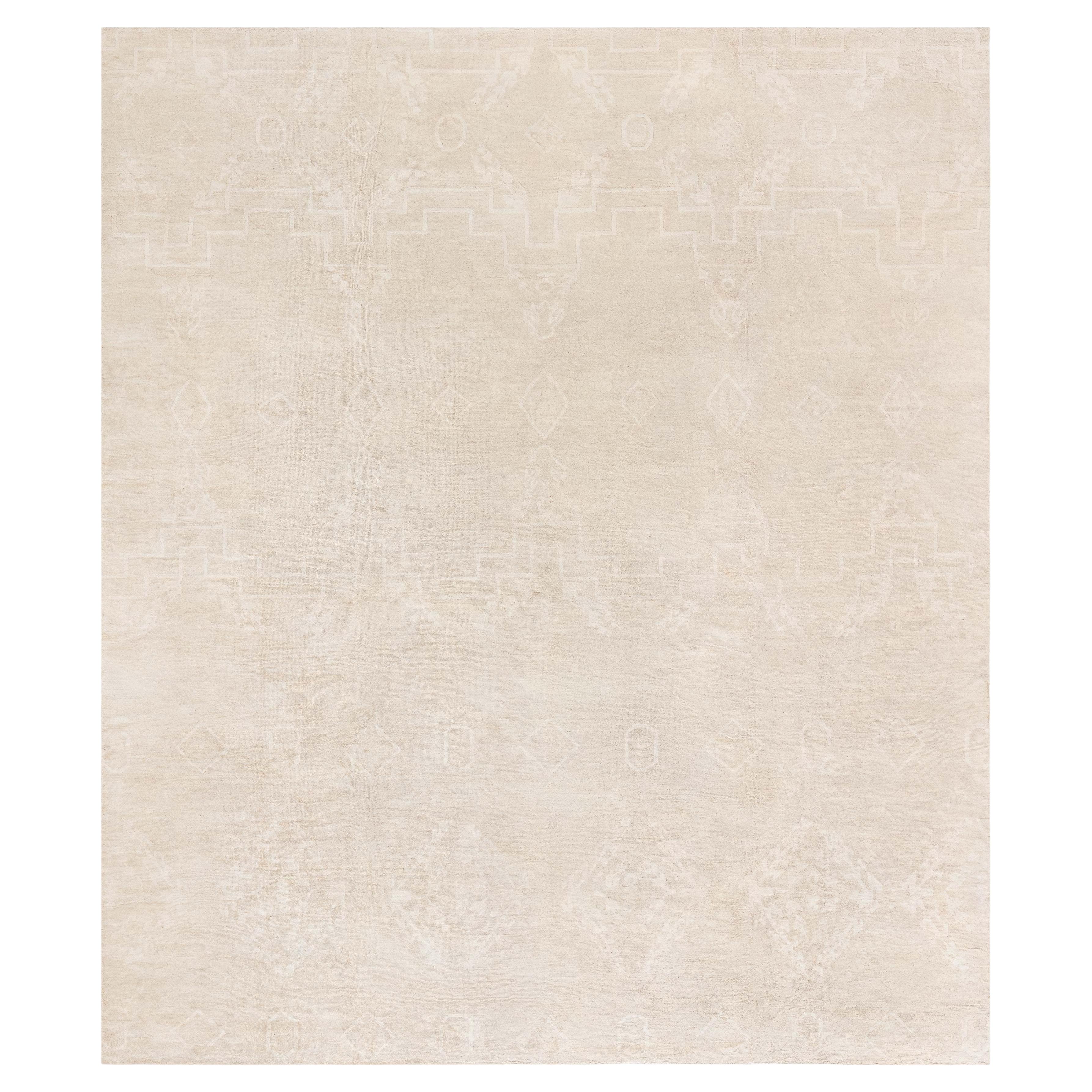 Doris Leslie Blau Vintage Chinese Art Deco Geometric Cream Beige Rug (Fragment) For Sale