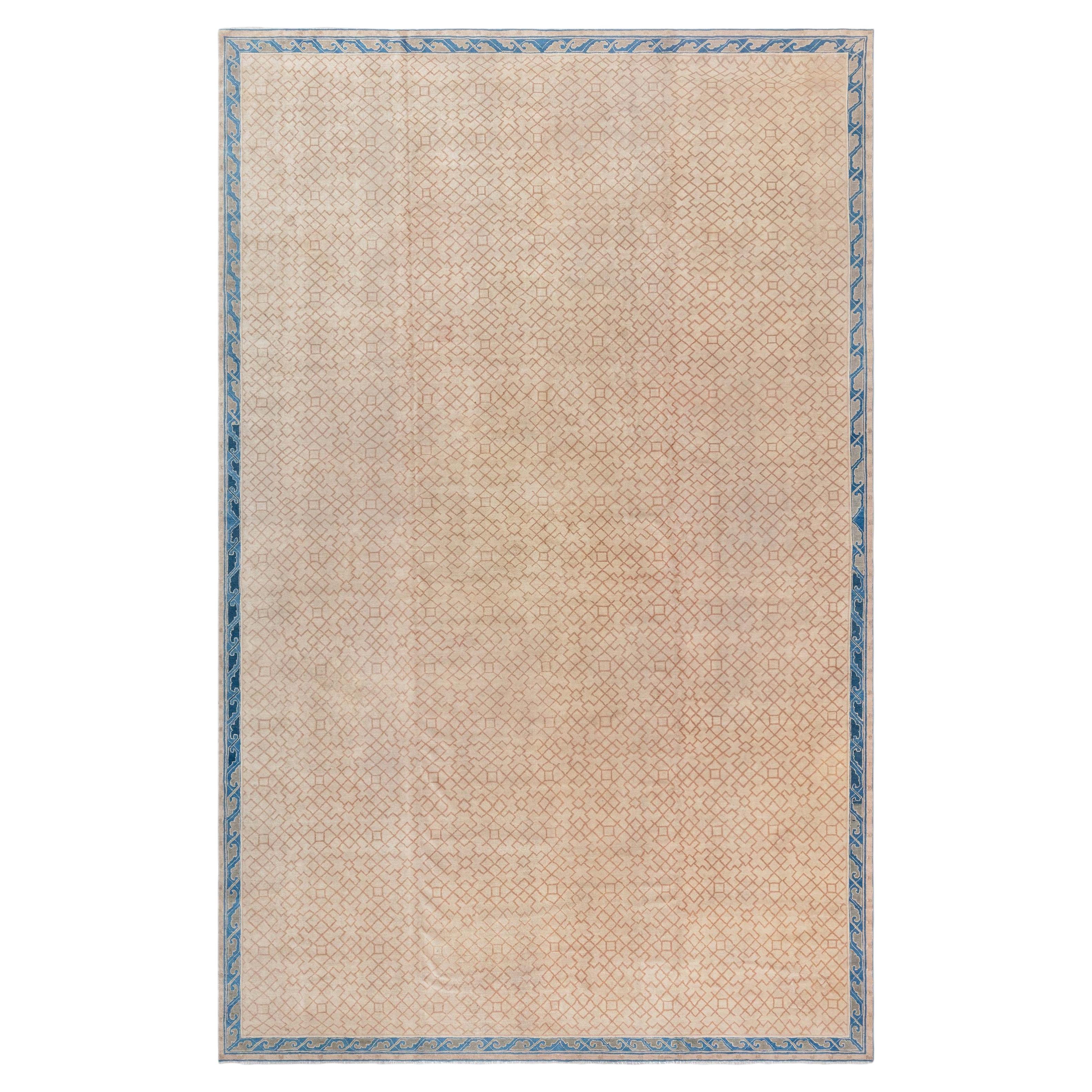 Doris Leslie Blau Vintage Chinese Art Deco Geometric Light Beige Carpet