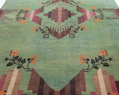 Doris Leslie Blau Vintage Chinese Art Deco Geometric Sage Hand-Knotted Carpet