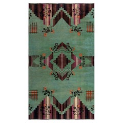 Doris Leslie Blau Vintage Chinese Art Deco Geometric Sage Hand-Knotted Carpet