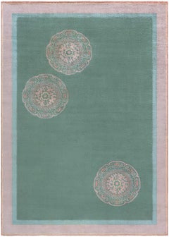 Doris Leslie Blau: Vintage-Teppich im chinesischen Art-déco-Stil mit geometrischem Muster in Blaugrün, handgeknüpft