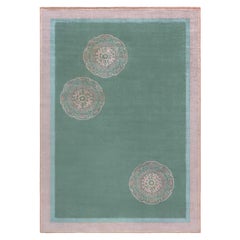 Doris Leslie Blau Vintage Chinese Art Deco Geometric Teal Hand-Knotted Carpet