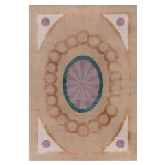 Doris Leslie Blau Vintage Chinese Art Deco Geometric Warm Tan Hand-Knotted Rug