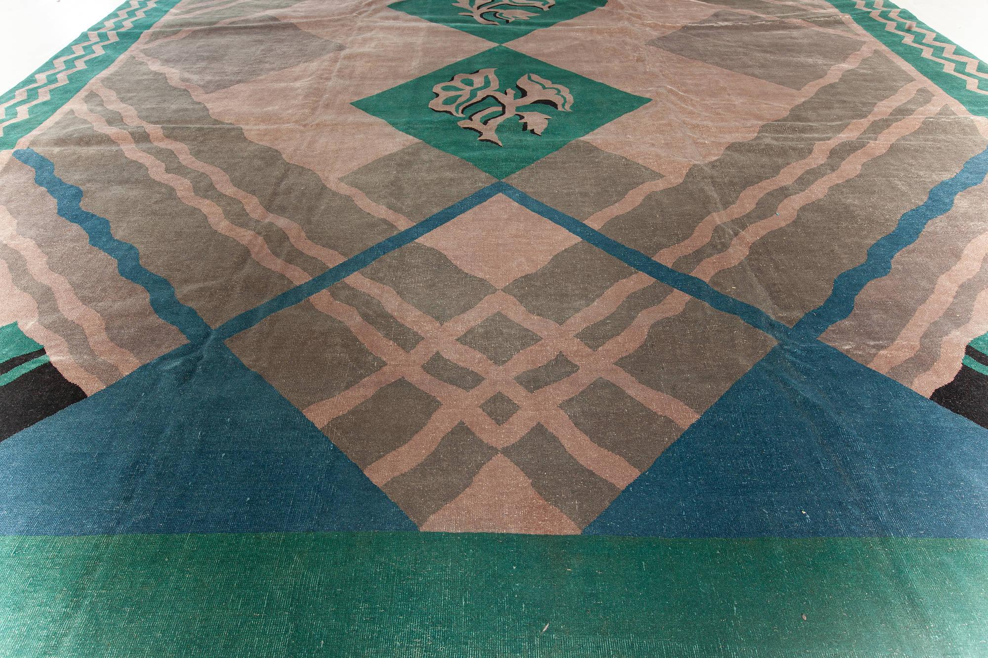 Hand-Woven Doris Leslie Blau Vintage Chinese Art Deco Green Handmade Rug For Sale