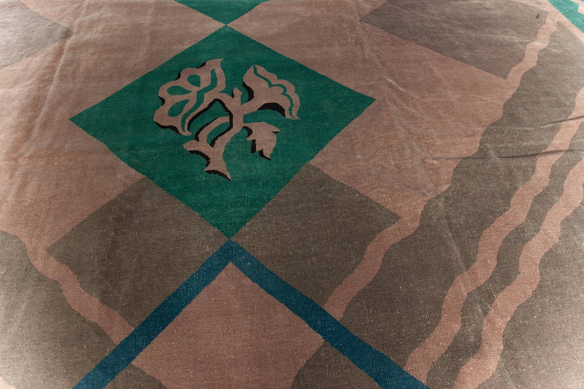 Doris Leslie Blau Vintage Chinese Art Deco Green Handmade Rug In Good Condition For Sale In New York, NY
