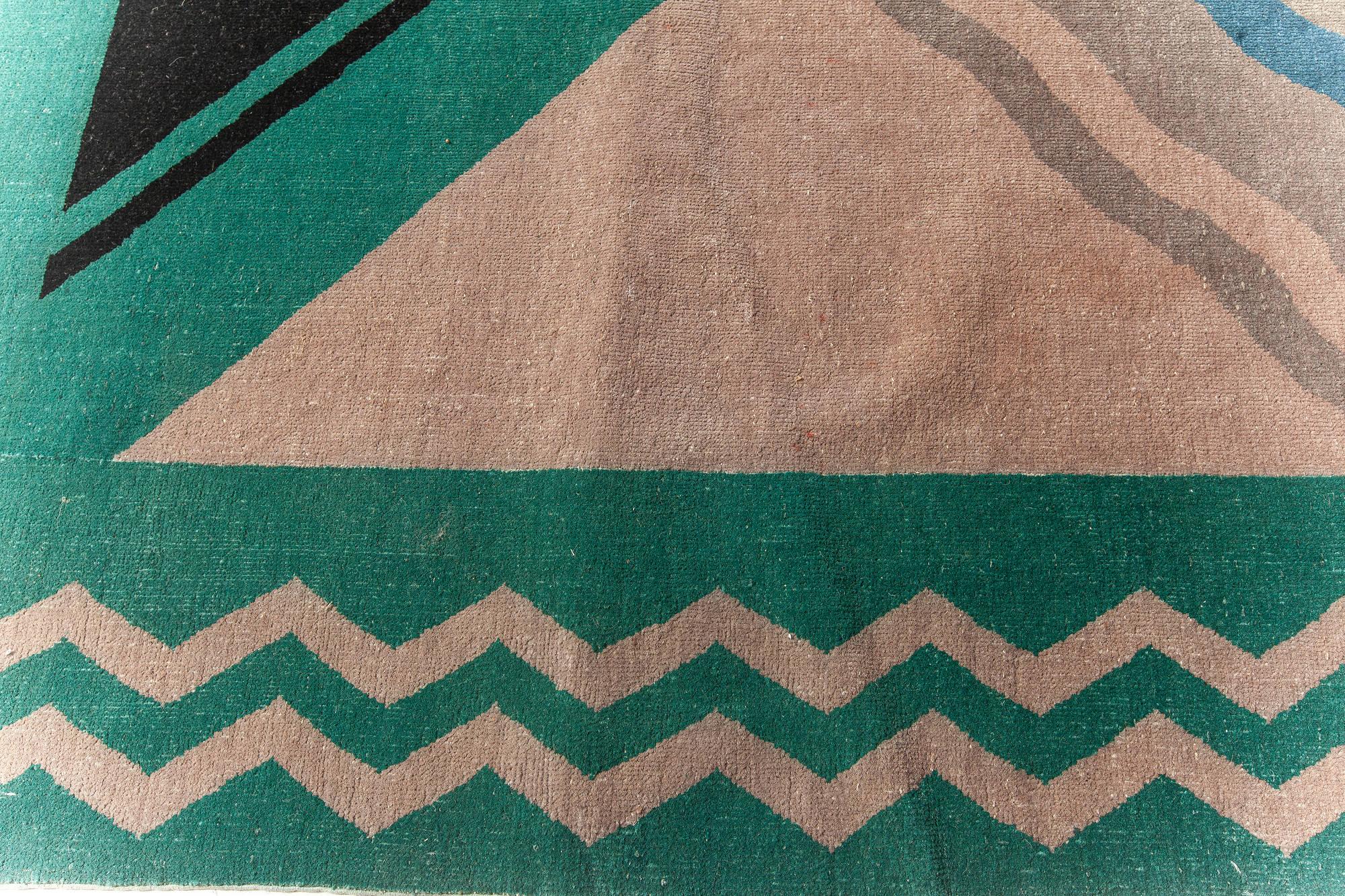 20th Century Doris Leslie Blau Vintage Chinese Art Deco Green Handmade Rug For Sale
