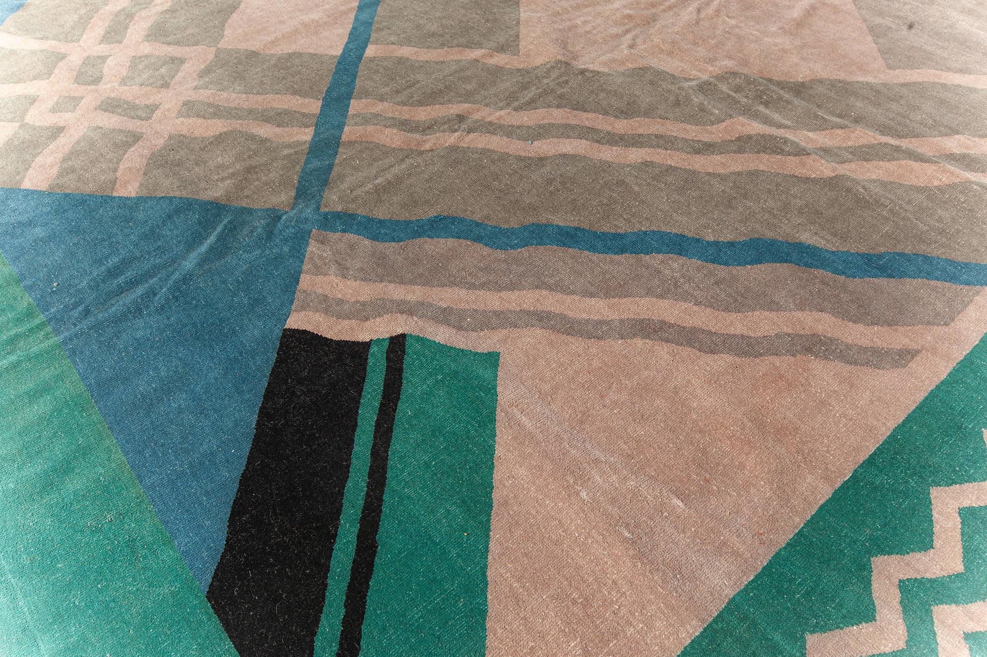 Wool Doris Leslie Blau Vintage Chinese Art Deco Green Handmade Rug For Sale