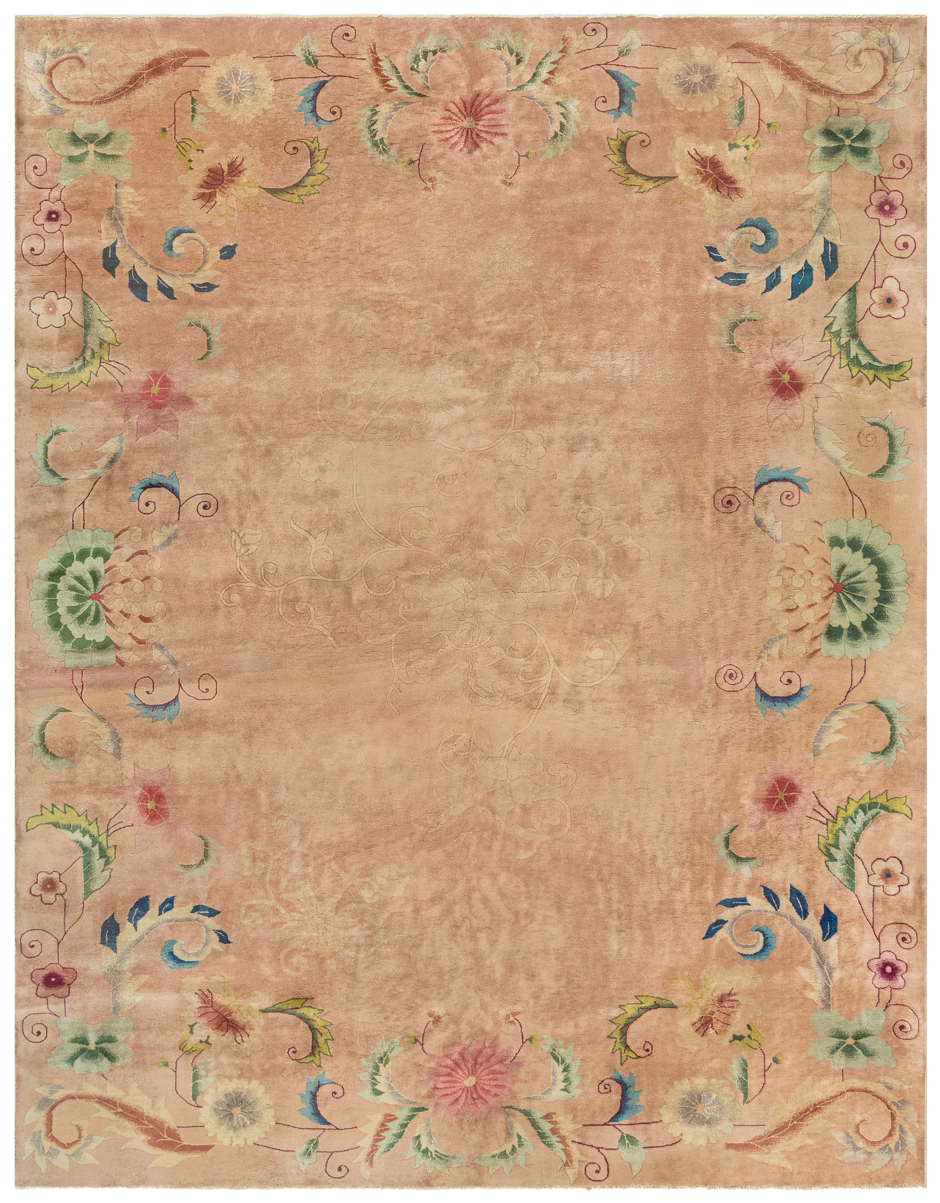 Doris Leslie Blau Vintage Chinese Art Deco Warm Tan Hand-Knotted Wool Rug