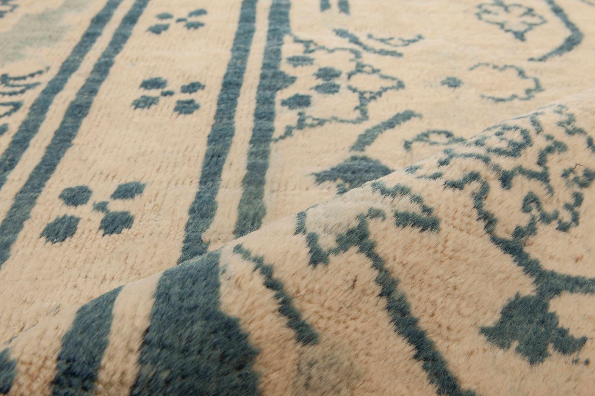 Hand-Woven Doris Leslie Blau Vintage Chinese Blue Handwoven Wool Rug For Sale
