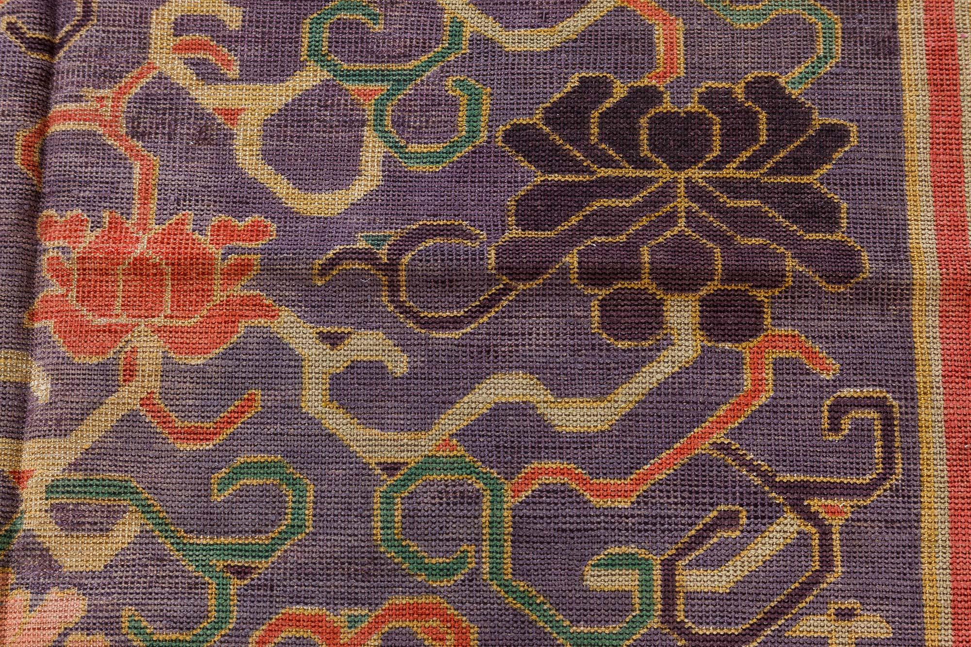 19th Century Doris Leslie Blau Vintage Chinese Botanic Silk Carpet For Sale