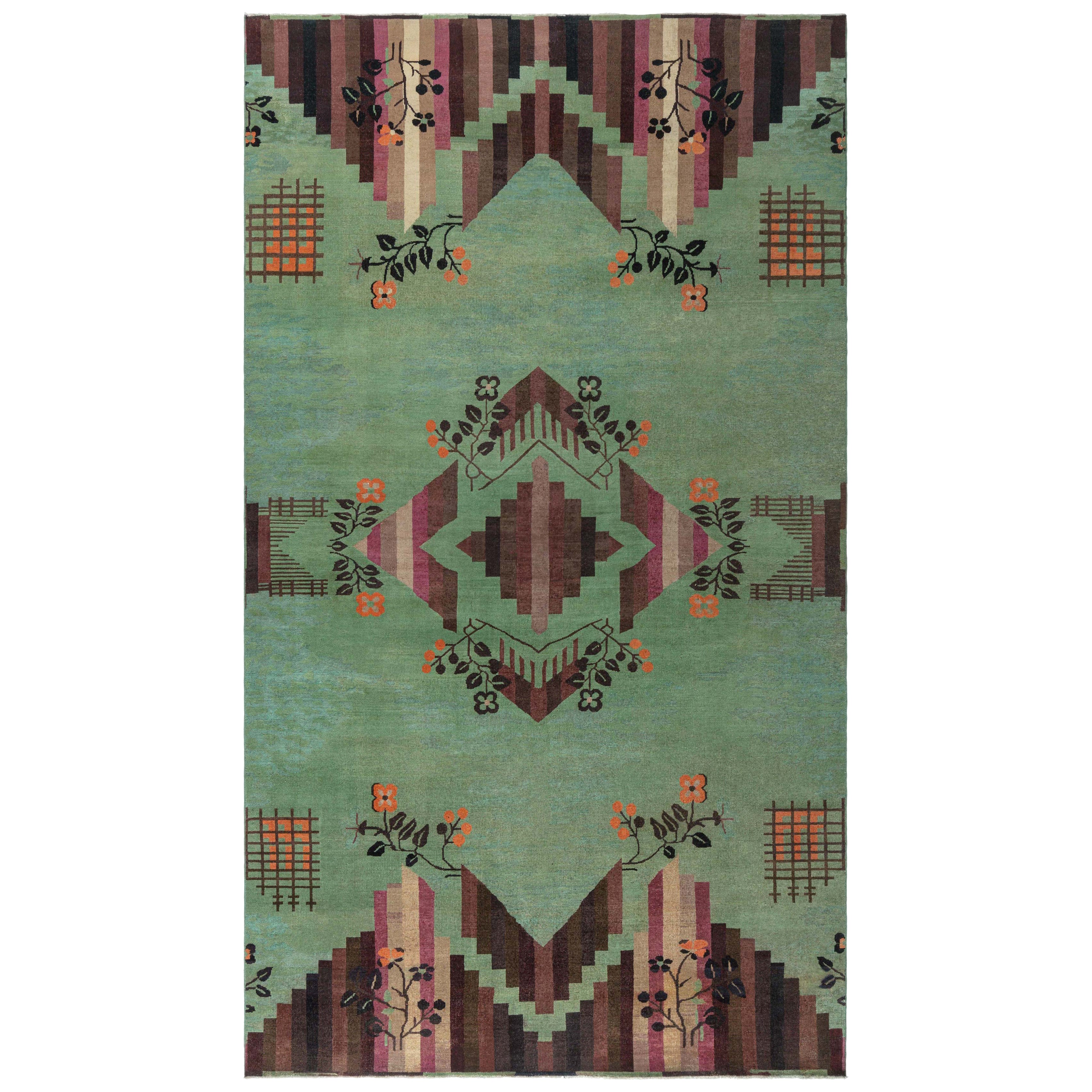 Doris Leslie Blau Vintage Chinese Deco Rug with Emerald Green Field