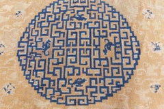 Doris Leslie Blau Vintage Chinese Floral Golden Tan Hand-Knotted Wool Rug