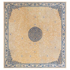 Doris Leslie Blau Vintage Chinese Floral Golden Tan Hand-Knotted Wool Rug