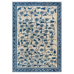 Doris Leslie Blau Vintage Chinese Floral Light Beige Hand-Knotted Wool Rug