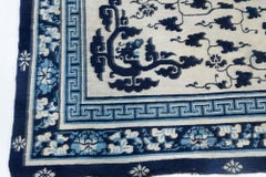 Doris Leslie Blau Vintage Chinese Floral Light Beige With Navy Blue Rug Peking