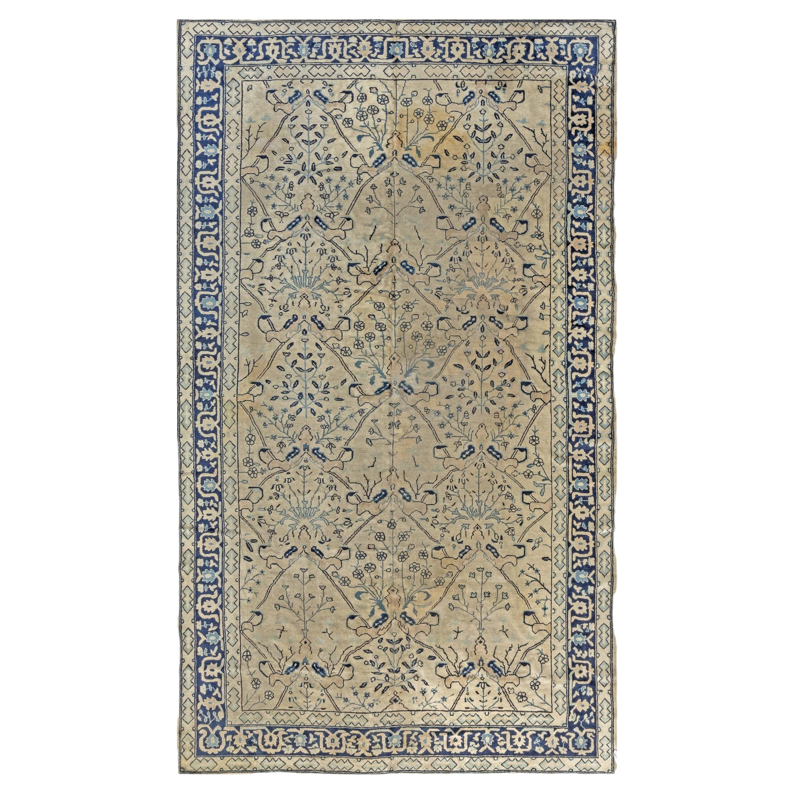 Tapis vintage en laine noué à la main « Doris Leslie Blau », motif géométrique chinois, couleur beige clair