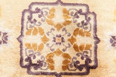 Doris Leslie Blau Vintage Chinese Geometric Soft Beige Hand-Knotted Silk Rug