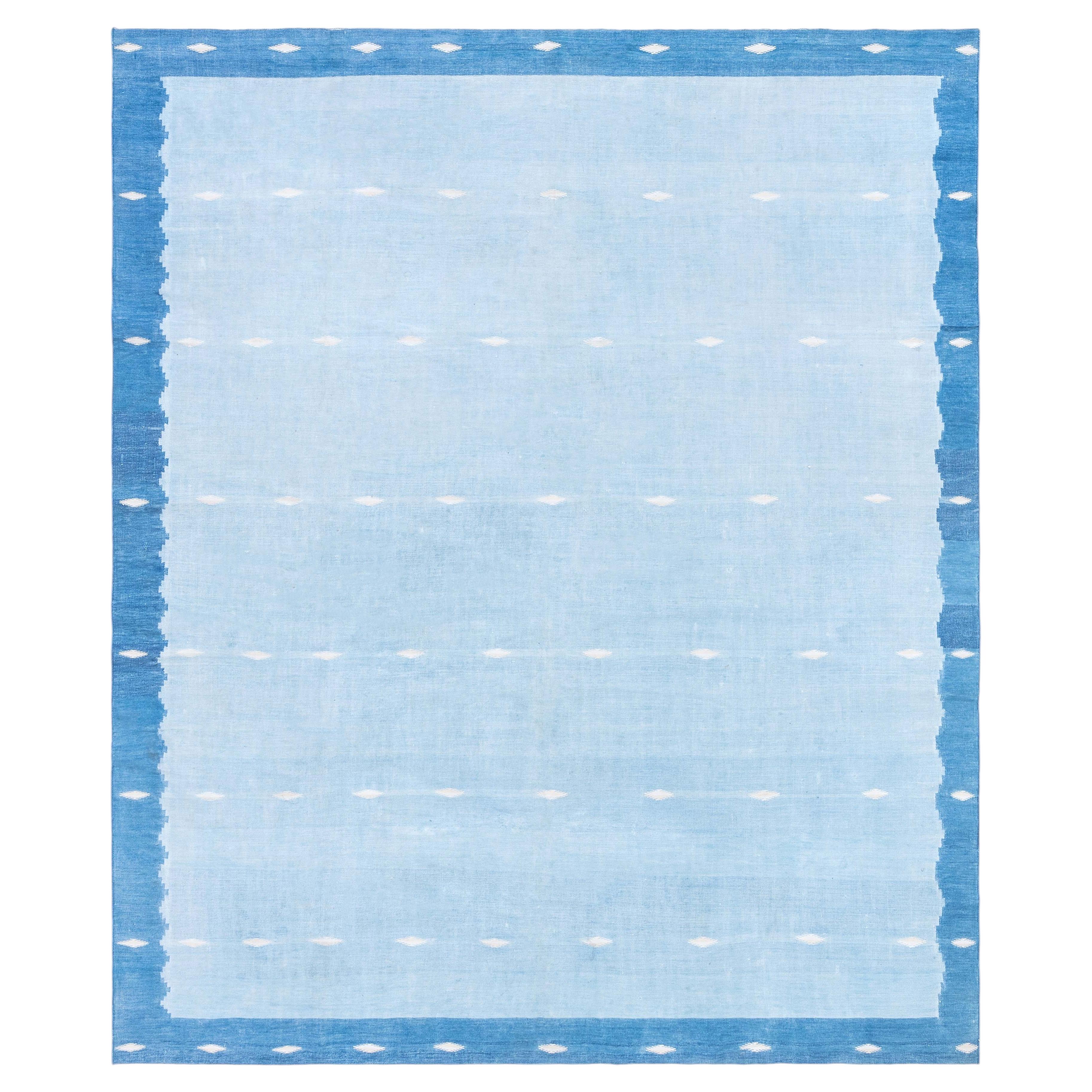 Doris Leslie Blau Vintage Dhurrie Abstract Blue With Blue Flatweave Cotton Rug