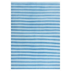 Doris Leslie Blau Vintage Dhurrie Striped Blue And Blue Flatweave Cotton Carpet