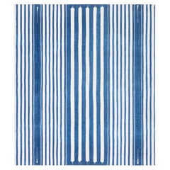 Doris Leslie Blau Vintage Dhurrie Striped White And Blue Flatweave Cotton Rug