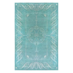Doris Leslie Blau Vintage European Aqua-blue Handmade Wool Rug