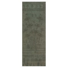 Doris Leslie Blau Vintage Floral Slate Gray Hand-Knotted Wool Runner Bamboo