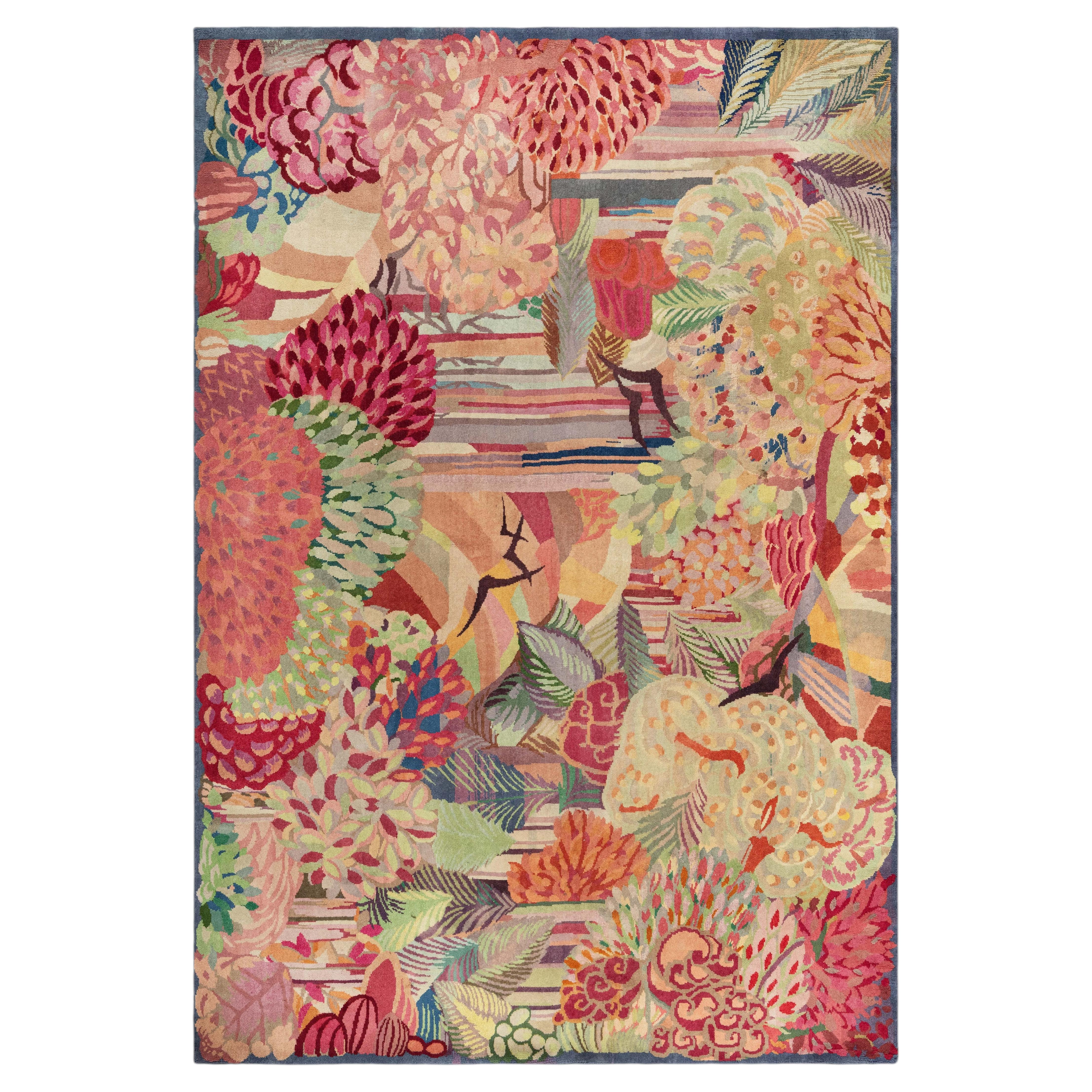 Doris Leslie Blau Vintage French Art Deco Abstract Brown Hand-Knotted Wool Rug