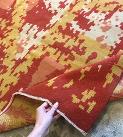 Doris Leslie Blau Vintage French Art Deco Abstract Cream Beige Hand-Knotted Rug