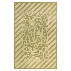 Doris Leslie Blau: Vintage-Teppich im französischen Art-Déco-Stil, abstrakt, hellbeige und olivgrün