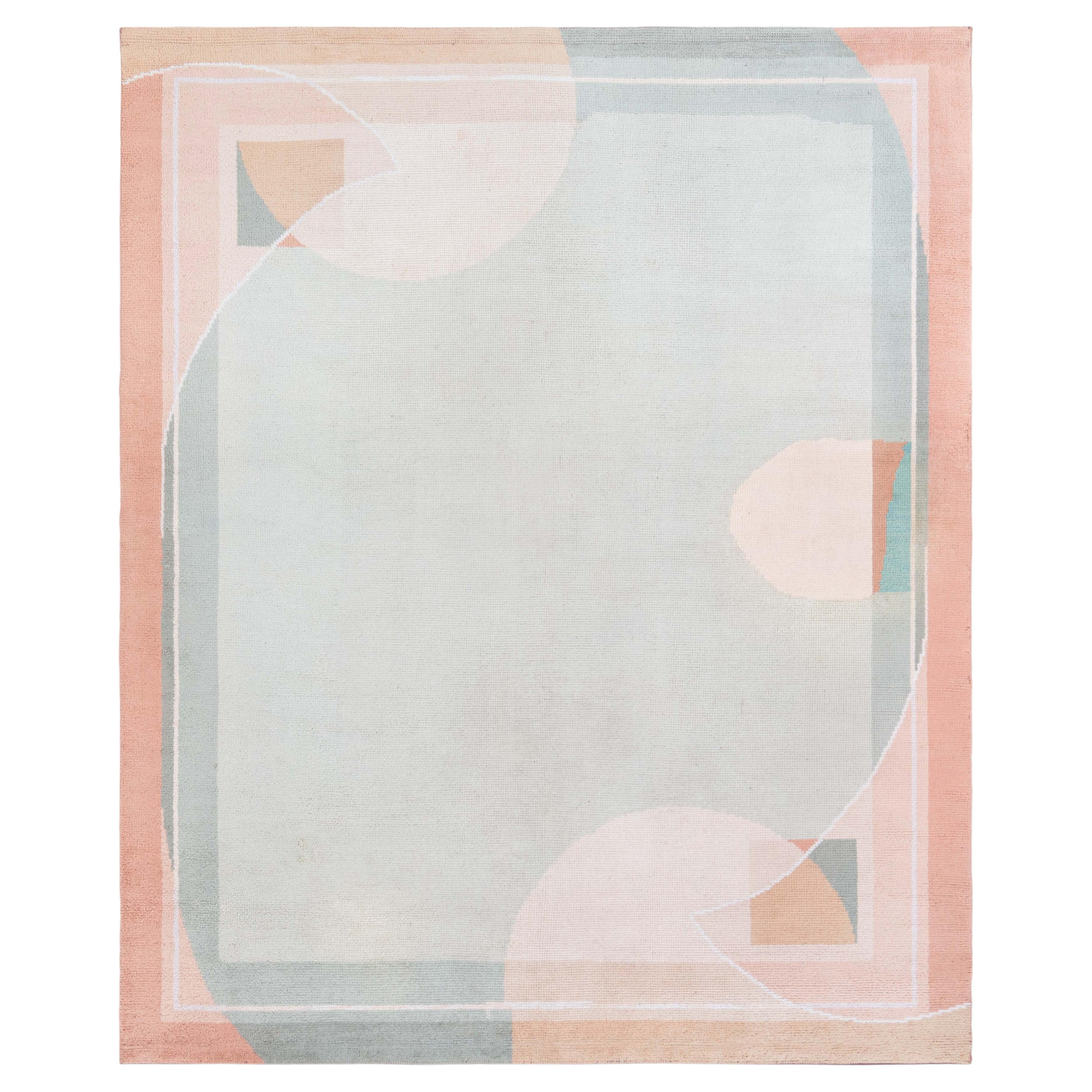 Doris Leslie Blau Vintage French Art Deco Abstract Sage Hand-Knotted Wool Rug