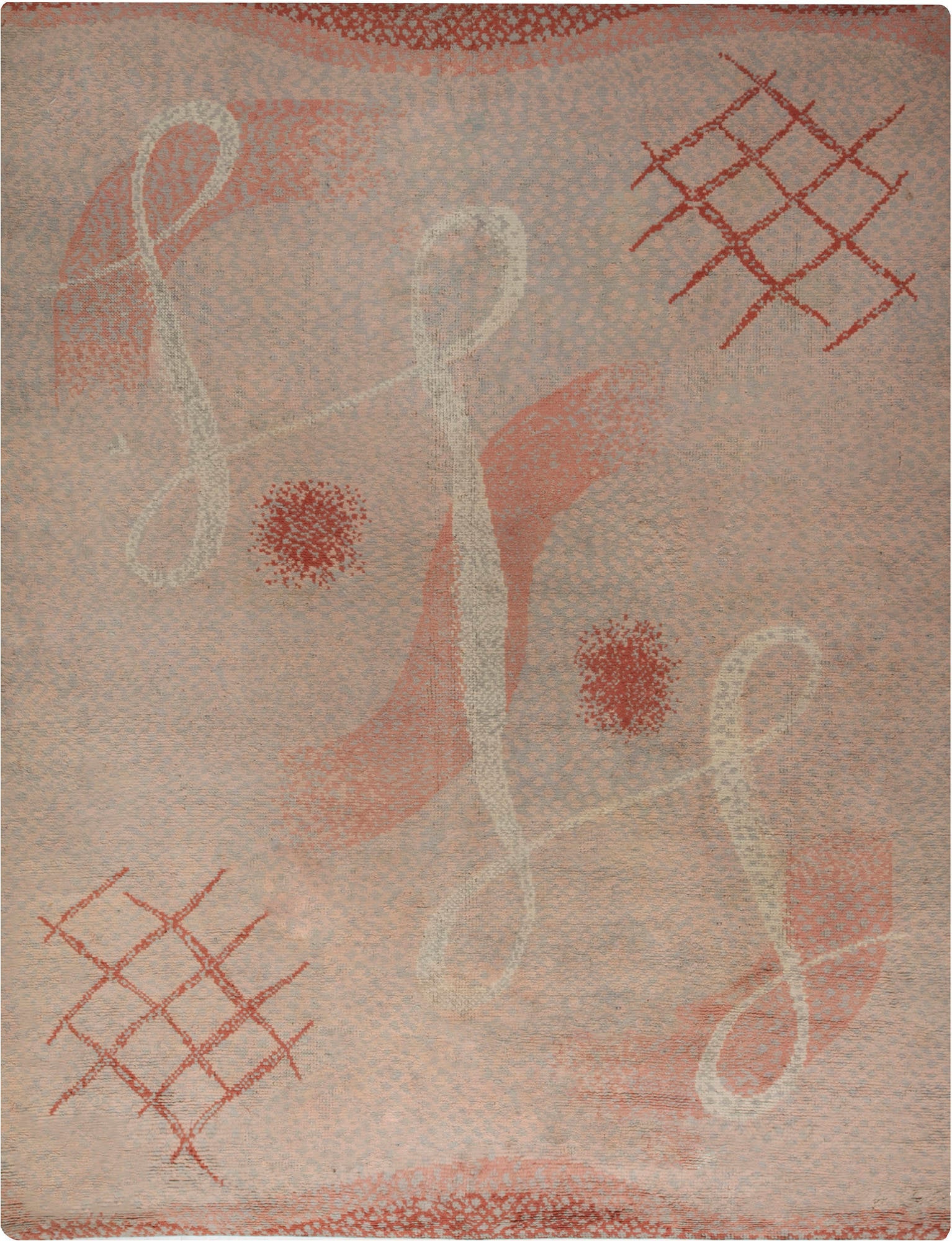 Doris Leslie Blau Vintage French Art Deco Abstract Soft Beige Hand-Knotted Rug