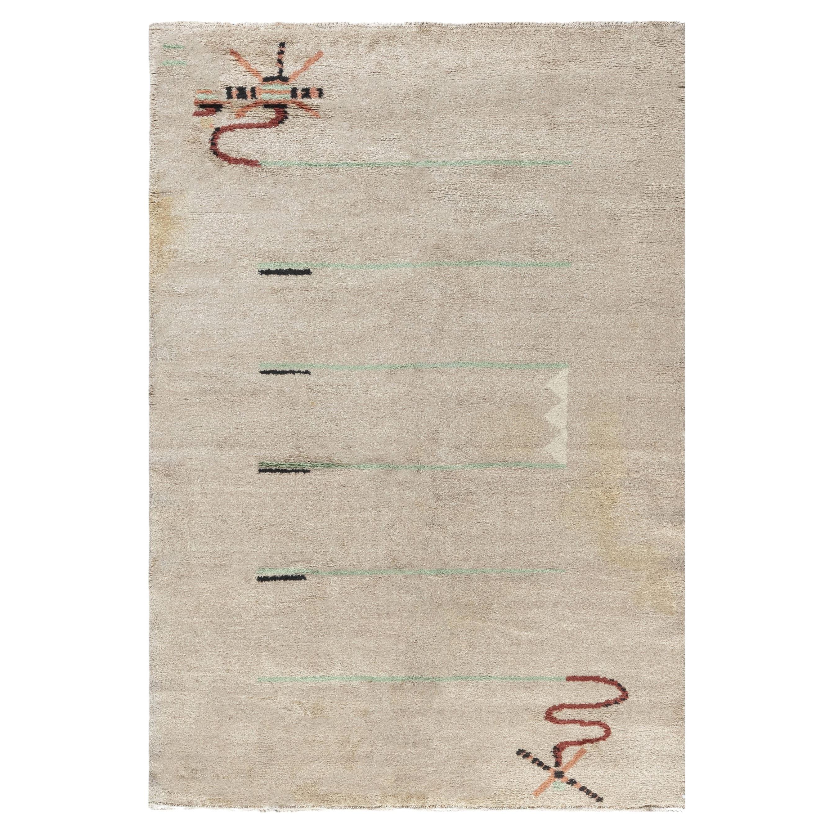 Doris Leslie Blau Vintage French Art Deco Abstract Warm Tan Hand-Knotted Rug