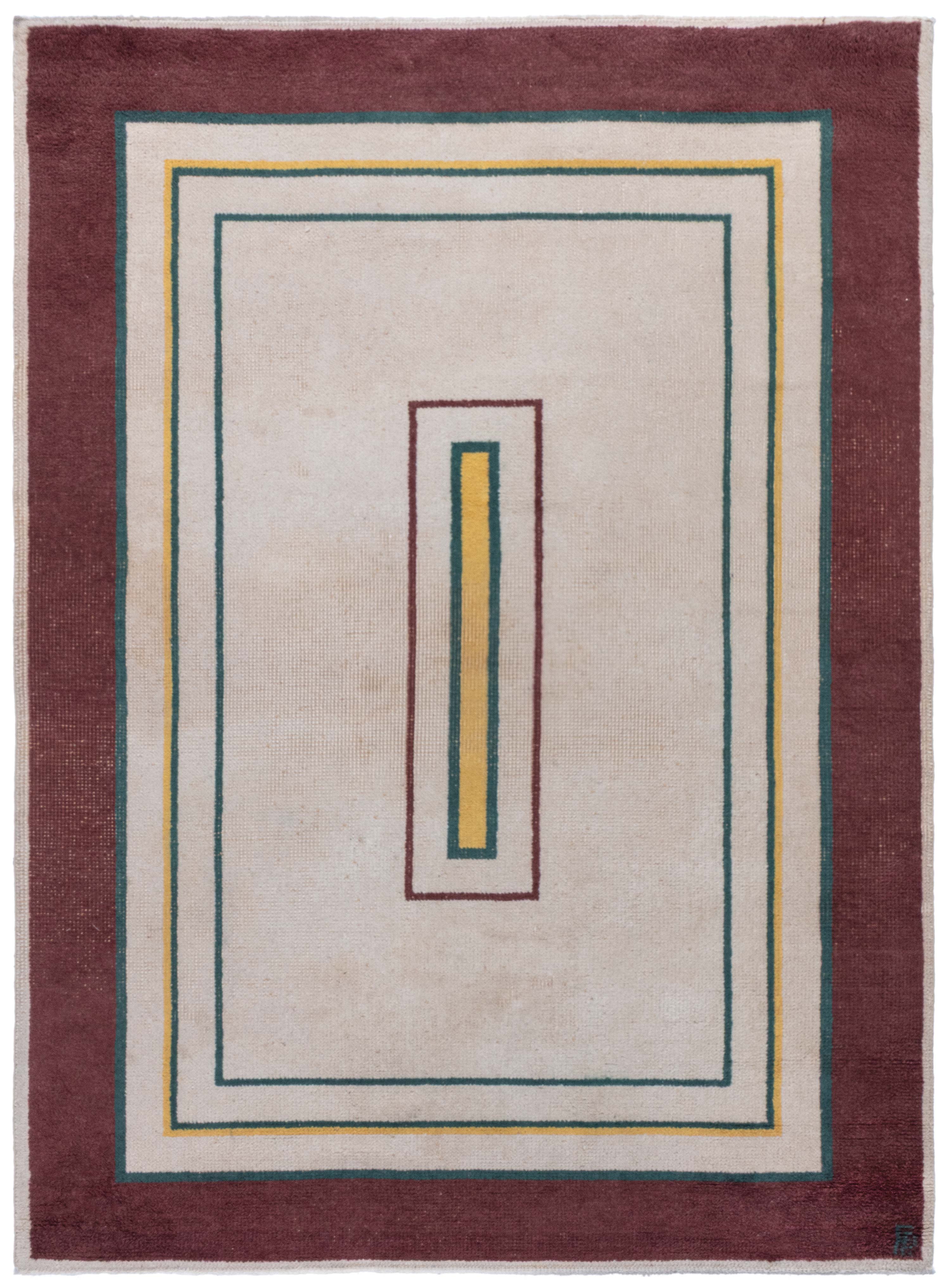 Doris Leslie Blau Vintage French Art Deco Cream Hand-Knotted Wool Rug
