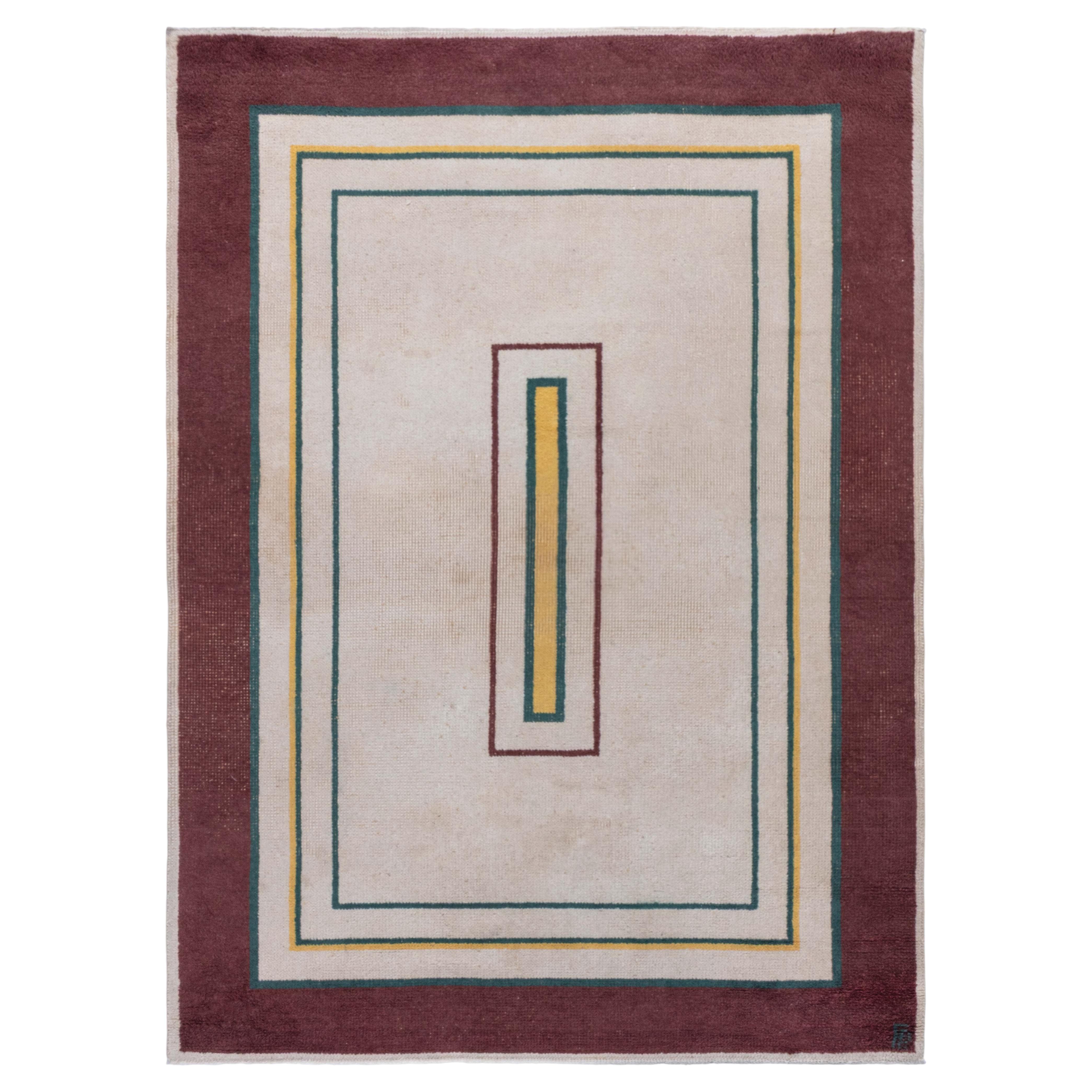 Doris Leslie Blau Vintage French Art Deco Cream Hand-Knotted Wool Rug