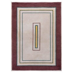 Tappeto vintage in lana annodato a mano in stile Art Déco francese, color crema, di Doris Leslie Blau