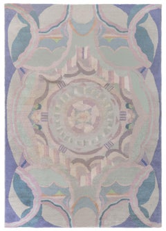 Doris Leslie Blau Vintage French Art Deco Floral Lavender Hand-Knotted Wool Rug