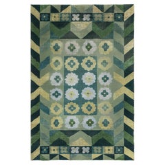 Doris Leslie Blau Vintage French Art Deco Floral Light Gray Hand-Knotted Carpet