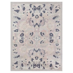 Doris Leslie Blau Vintage French Art Deco Floral Light Gray Hand-Knotted Rug