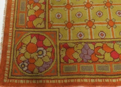 Doris Leslie Blau Vintage French Art Deco Floral Olive Hand-Knotted Wool Rug