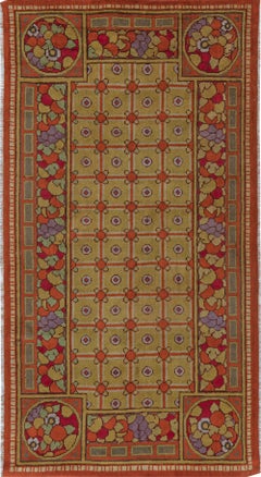 Doris Leslie Blau Vintage French Art Deco Floral Olive Hand-Knotted Wool Rug