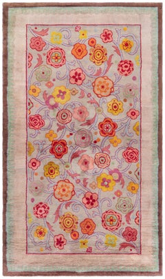 Doris Leslie Blau Vintage French Art Deco Floral Soft Beige Hand-Knotted Carpet