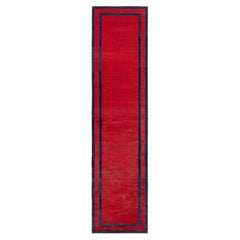 Doris Leslie Blau Vintage French Art Deco Geometric Crimson Hand-Knotted Runner