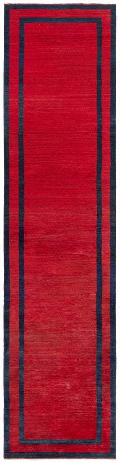 Doris Leslie Blau – Vintage-Läufer im französischen Art-déco-Stil mit geometrischem Muster in Purpurrot, handgeknüpft