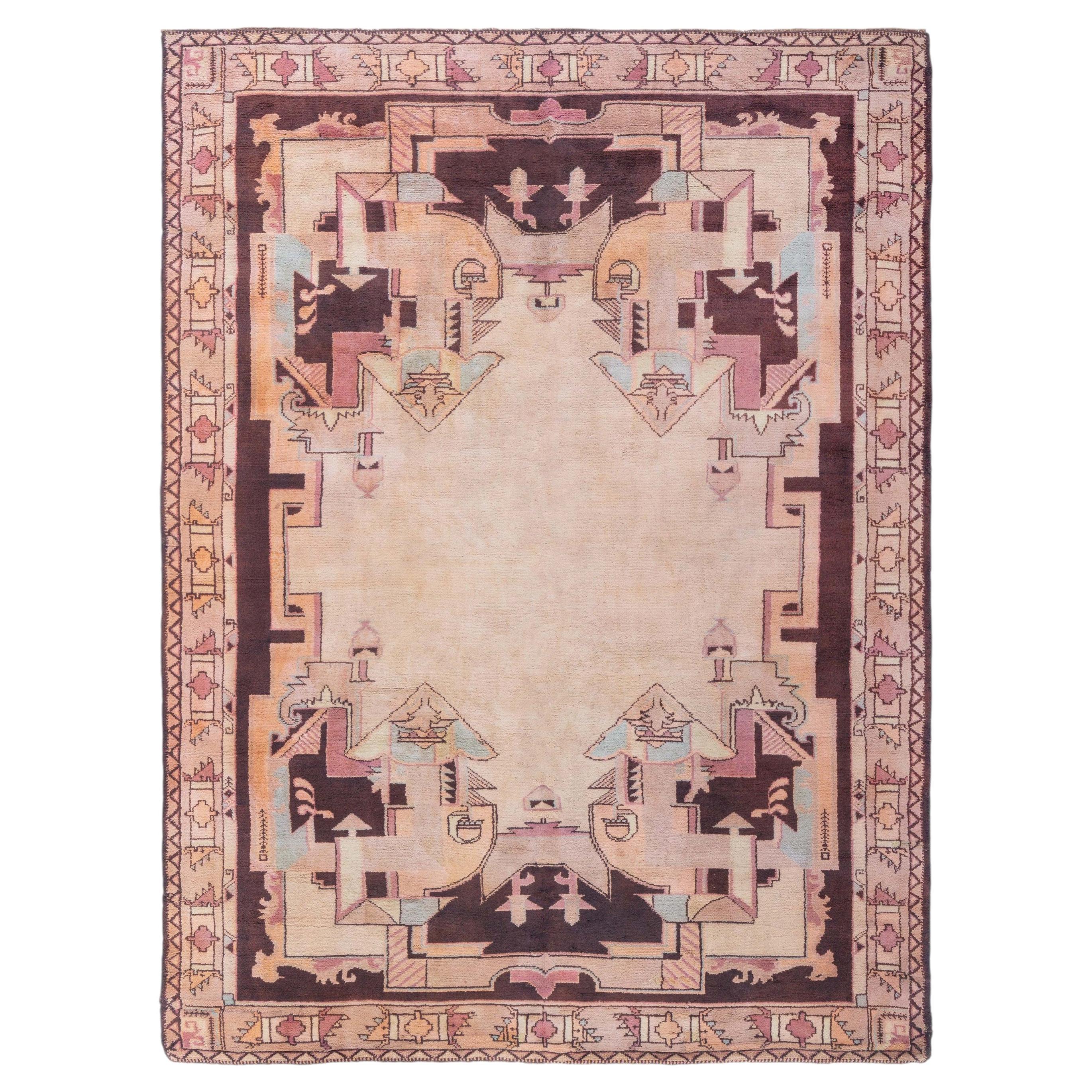 Doris Leslie Blau Vintage French Art Deco Geometric Light Beige Carpet