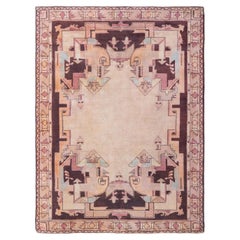 Doris Leslie Blau: Vintage-Teppich im französischen Art-déco-Stil mit geometrischem Muster in Hellbeige