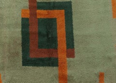 Doris Leslie Blau Vintage French Art Deco Geometric Sage Hand-Knotted Wool Rug