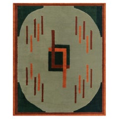 Doris Leslie Blau Vintage French Art Deco Geometric Sage Hand-Knotted Wool Rug