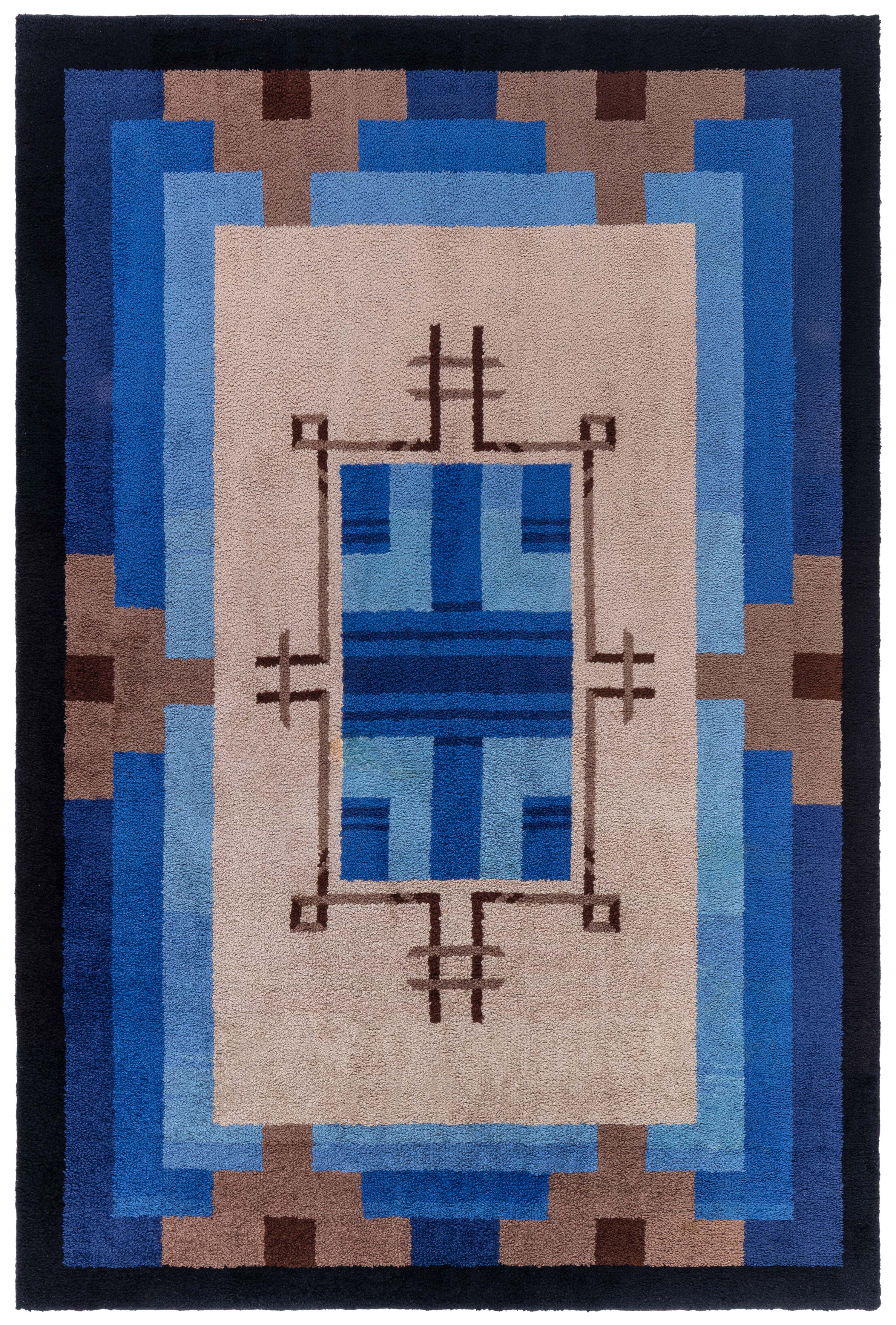 Doris Leslie Blau Vintage French Art Deco Geometric Warm Tan Hand-Knotted Rug